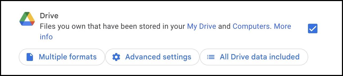 Google Takeout Drive Selection