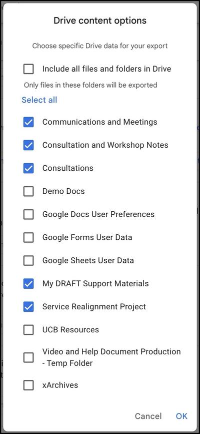 Google Takeout Drive Folder Selection